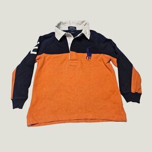 Polo Ralph Lauren Kids Long Sleeve Rugby Shirt 4/4T Navy & Orange 100% Cotton